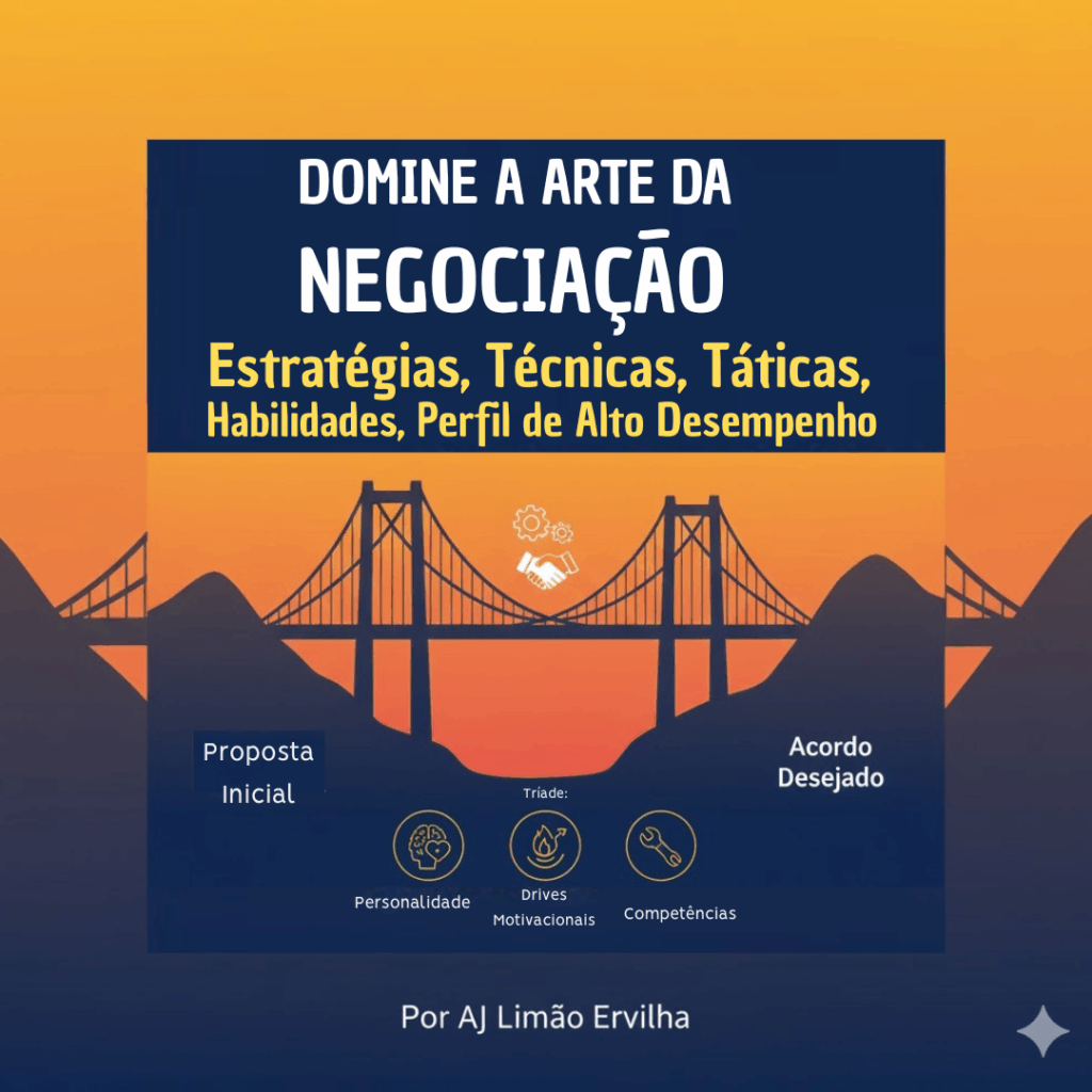 ="Ilustração de uma ponte e analogia da Negociação - Estratégias, Técnicas, Táticas, Habilidades e Perfil de Alto Desempenho”.